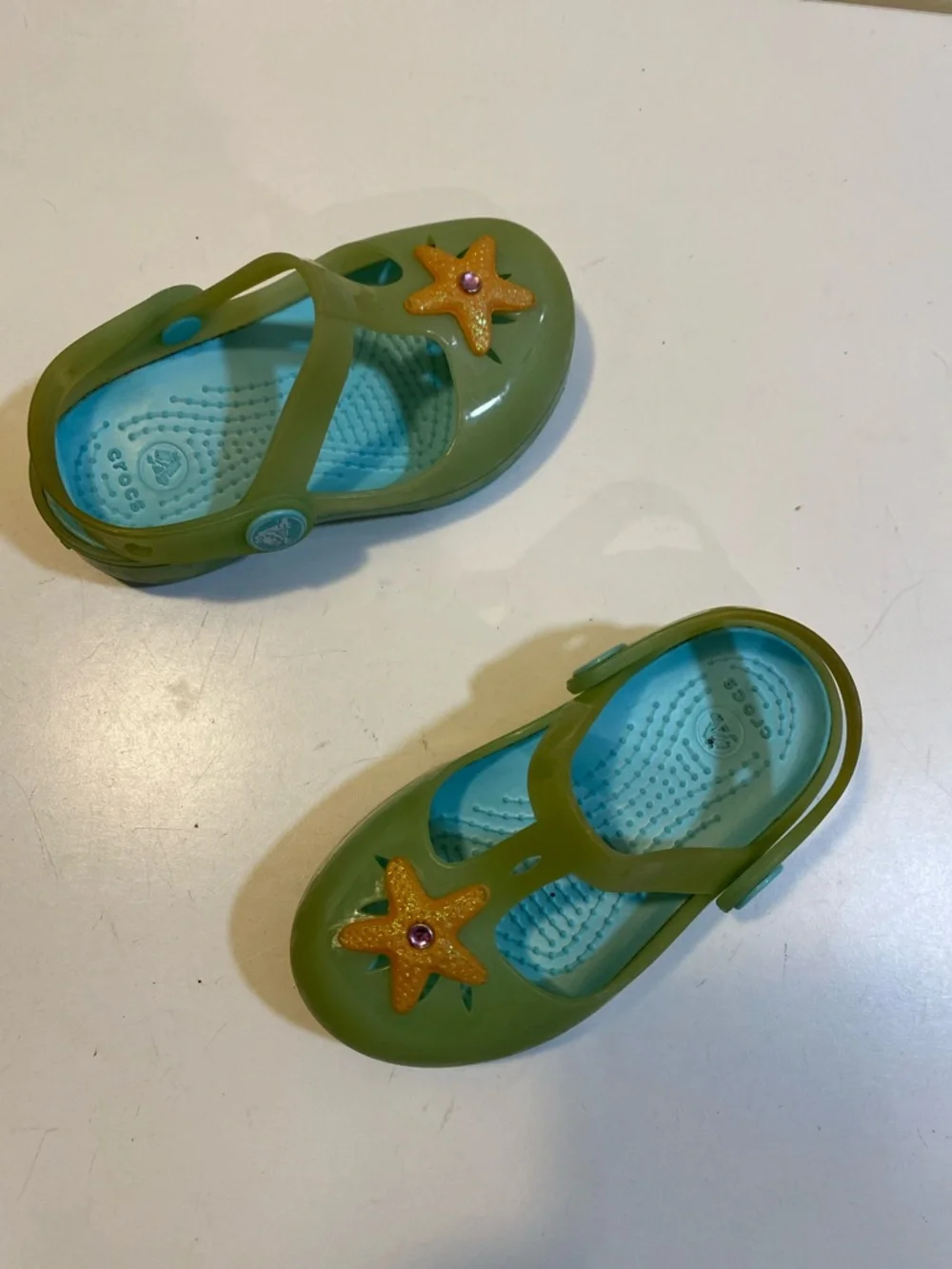 CROCS Isabella Toodlee Girls Green Starfish Clog Sandals C8